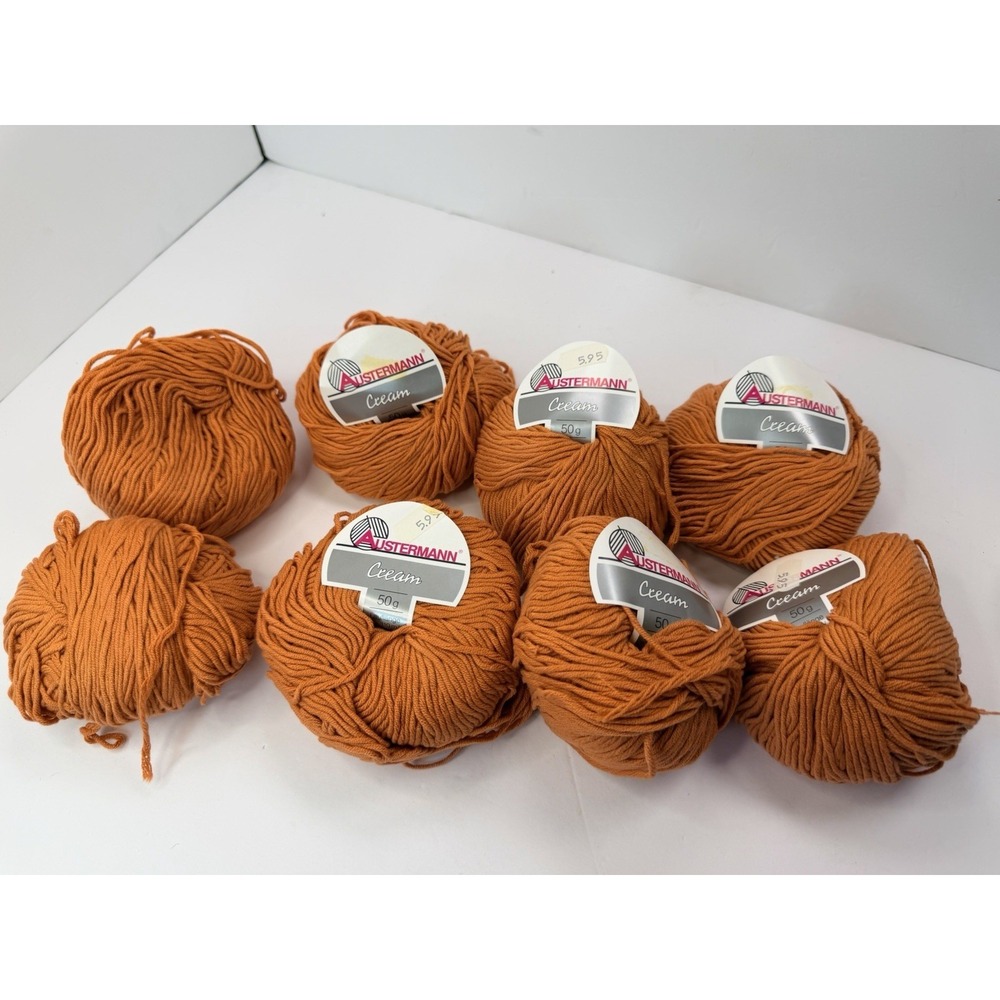Austermann Yarn Lot Of 8 Balls Orange Cotton Dralon Mix Made Germany